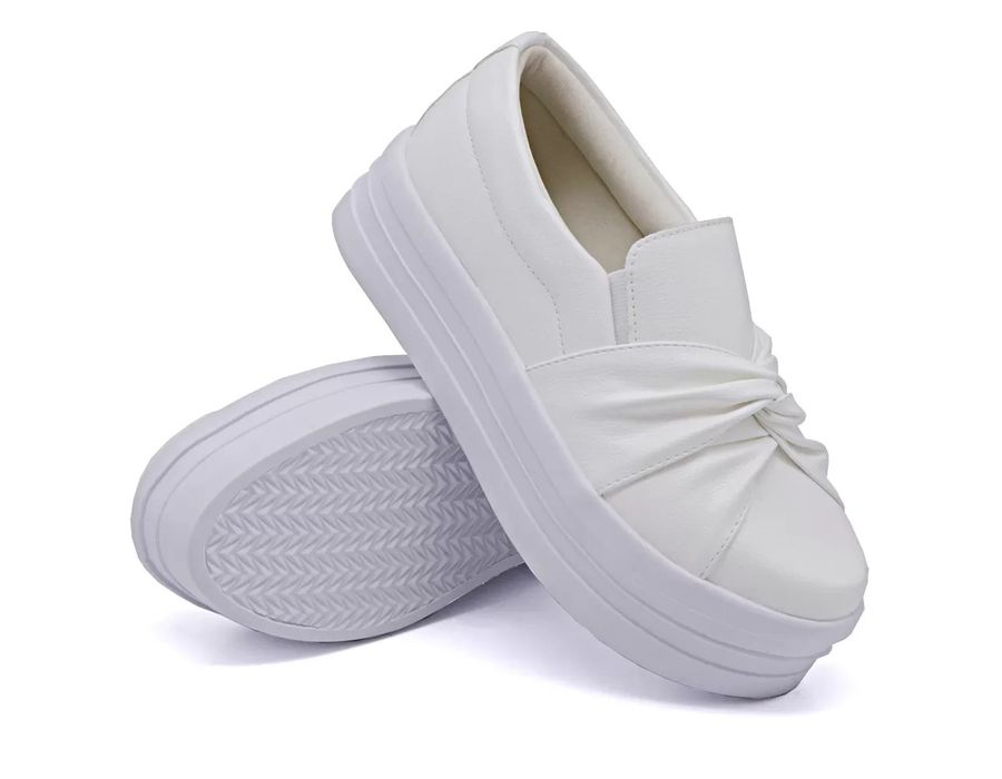 Tênis Slip On Calce Facil Nó Frontal Dk Shoes Flat Form Branco