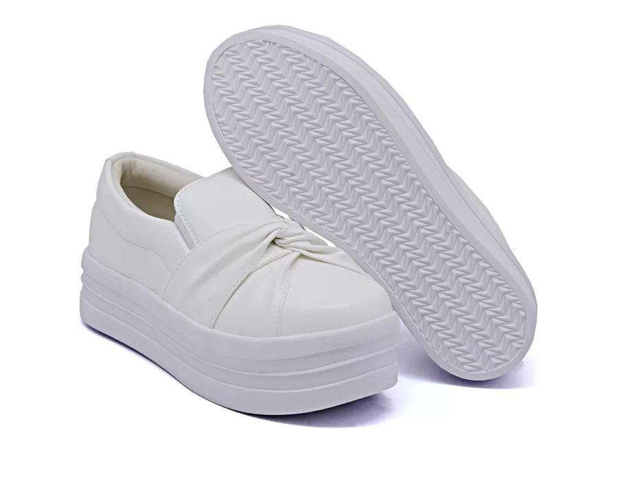 Tênis Slip On Calce Facil Nó Frontal Dk Shoes Flat Form Branco