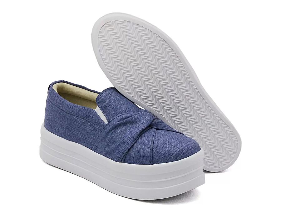 Tênis Slip On Nó Frontal Calce Fácil Dk Shoes Flat Form Jeans Claro