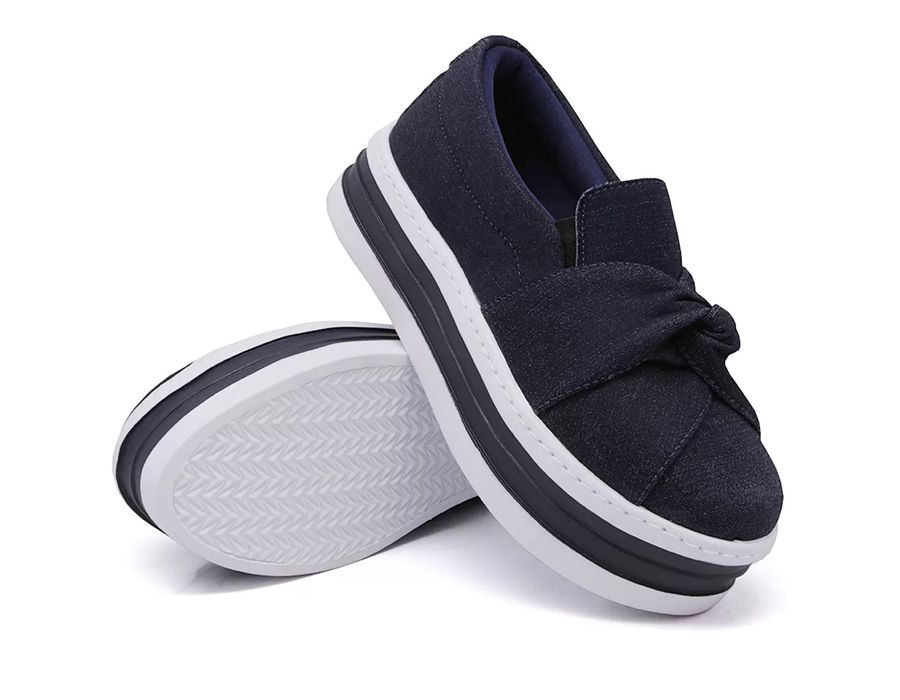 Tênis Slip On Nó Frontal Dk Shoes Flat Form Jeans Escuro