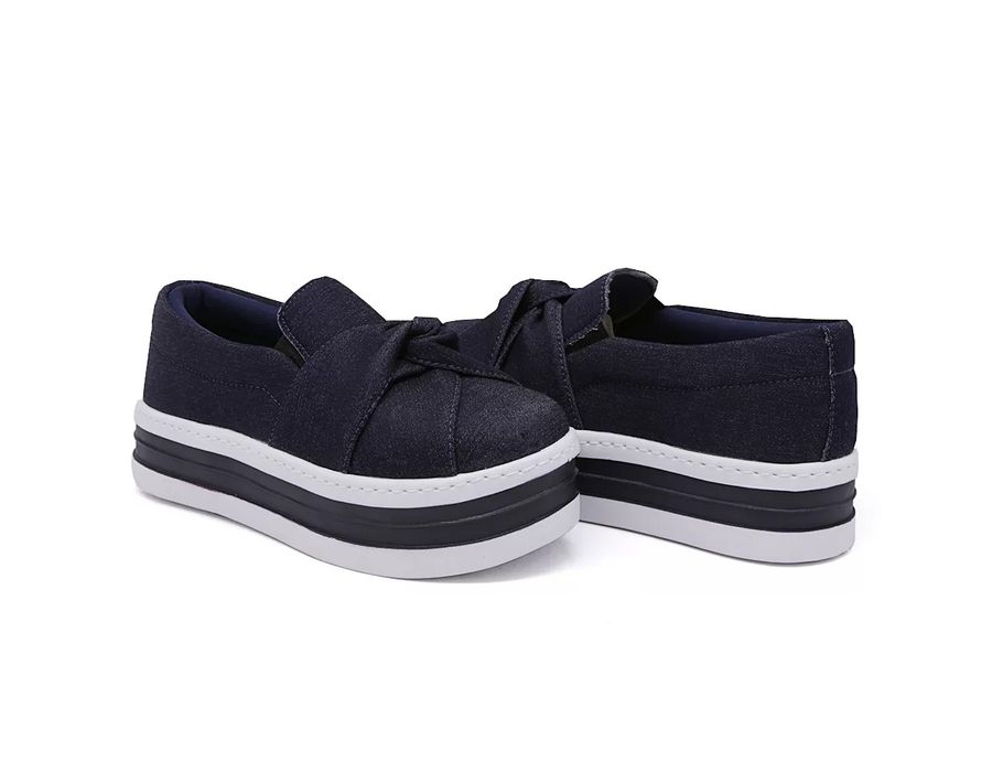 Tênis Slip On Nó Frontal Dk Shoes Flat Form Jeans Escuro