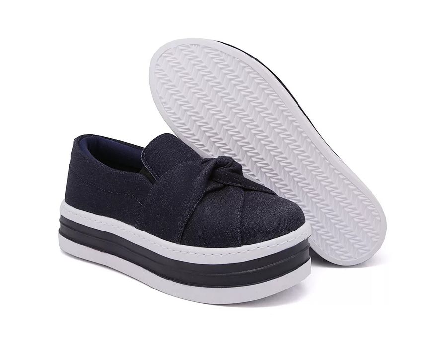 Tênis Slip On Nó Frontal Dk Shoes Flat Form Jeans Escuro