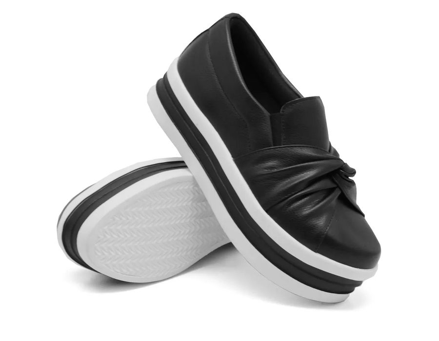 Tênis Slip On Calce Fácil Nó Frontal Dk Shoes Flat Form Preto