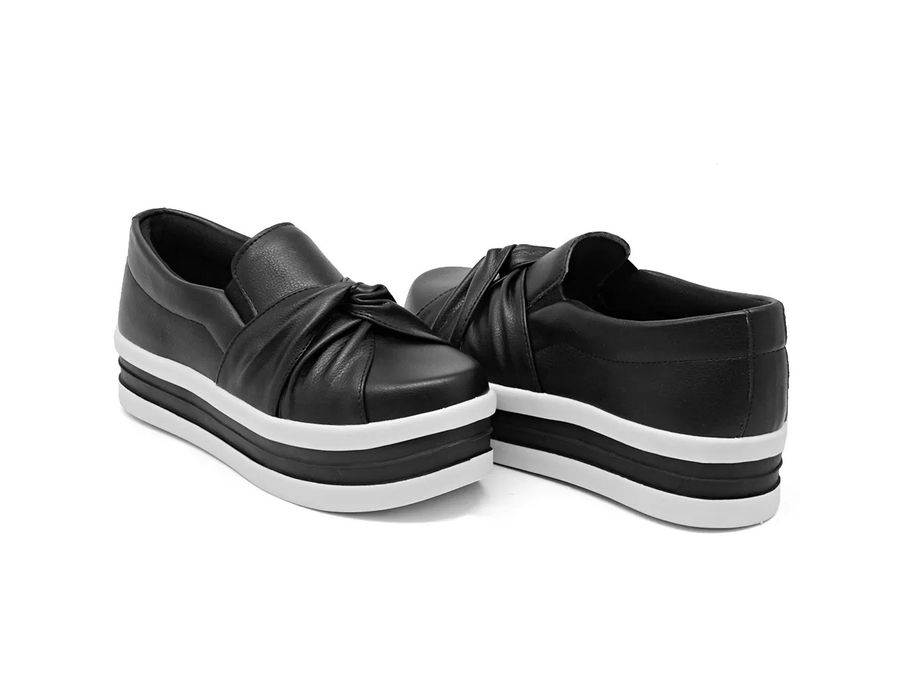 Tênis Slip On Calce Fácil Nó Frontal Dk Shoes Flat Form Preto