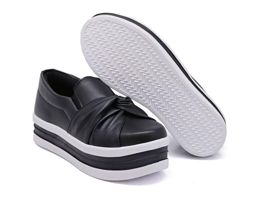 Tênis Slip On Calce Fácil Nó Frontal Dk Shoes Flat Form Preto