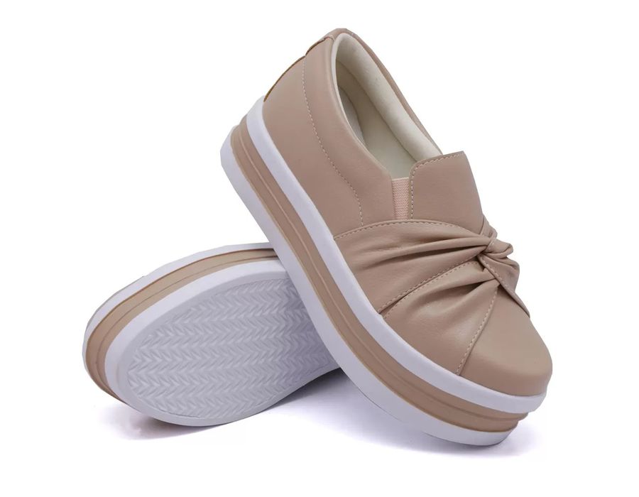 Tênis Slip On Calce Facil Nó Frontal Dk Shoes Flat Form Rose 