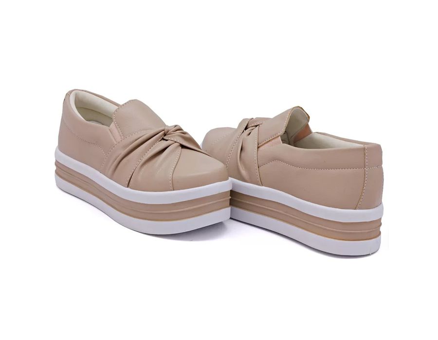 Tênis Slip On Calce Facil Nó Frontal Dk Shoes Flat Form Rose 