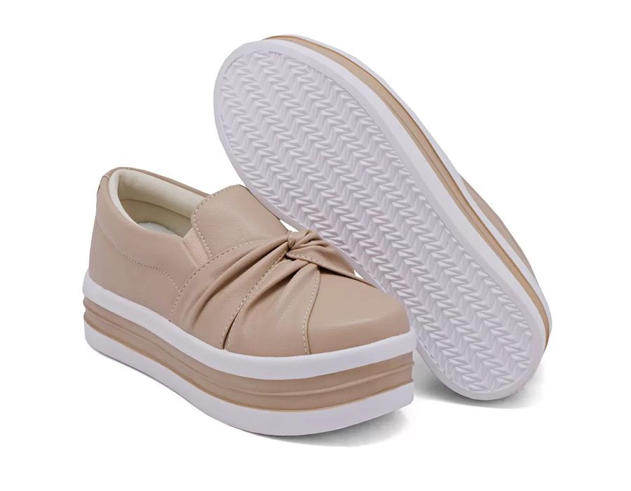 Tênis Slip On Calce Facil Nó Frontal Dk Shoes Flat Form Rose 