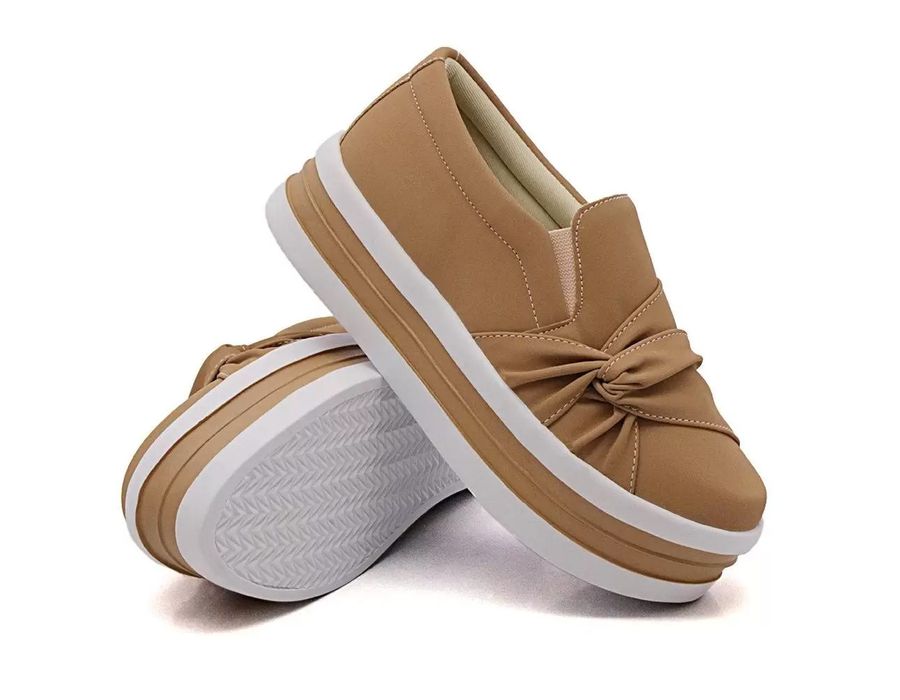 Tênis Dk shoes Slip On Nó Lateral Sola Alta Caramelo