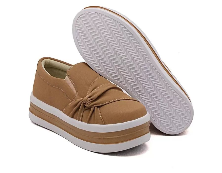 Tênis Dk shoes Slip On Nó Lateral Sola Alta Caramelo