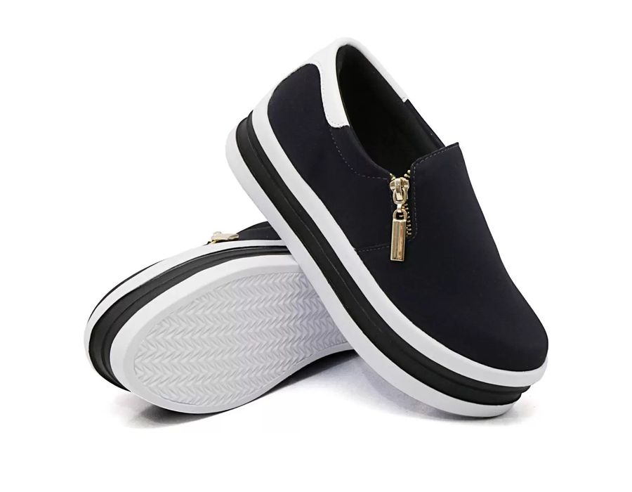 Tênis Feminino Dk Shoes Zíper Duas Cores Plataforma