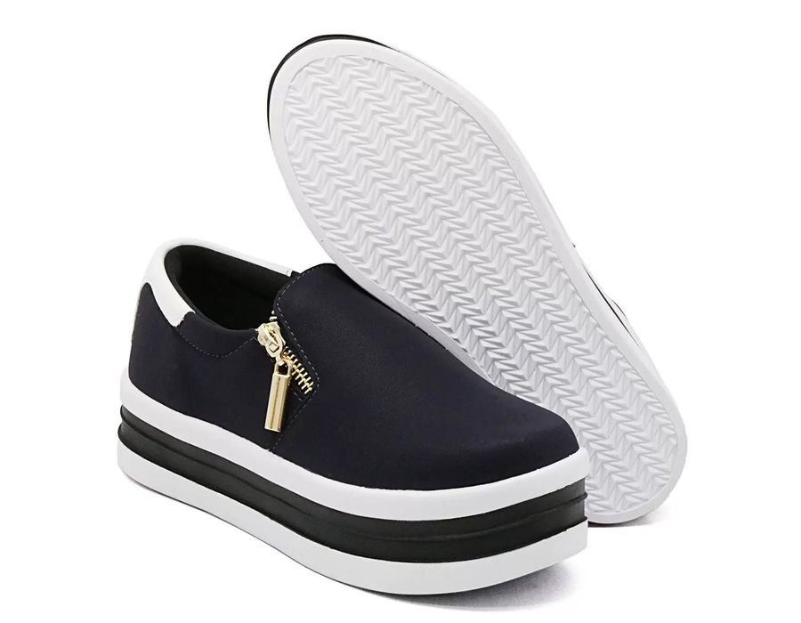 Tênis Feminino Dk Shoes Zíper Duas Cores Plataforma