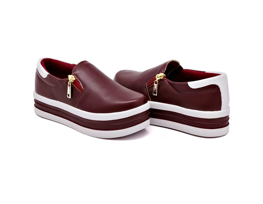 Tênis Feminino Dk Shoes Zíper Duas Cores Plataforma Bordo