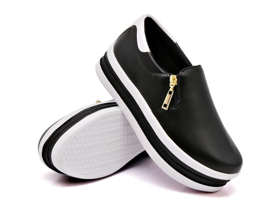 Tênis Feminino Dk Shoes Zíper Duas Cores Plataforma Preto