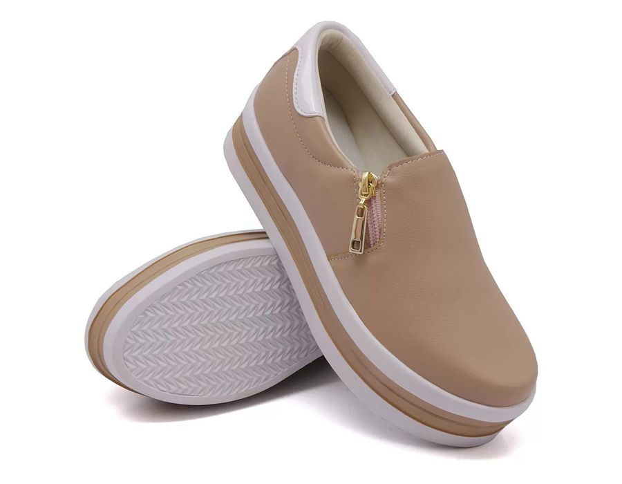 Tênis Slip On Feminino Calce Fácil Dk Shoes Zíper Duas Cores Plataforma Rose