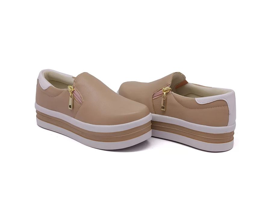 Tênis Slip On Feminino Calce Fácil Dk Shoes Zíper Duas Cores Plataforma Rose