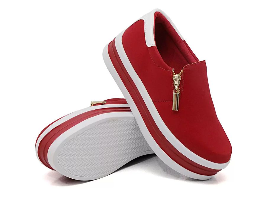 Tênis Feminino Dk Shoes Zíper Duas Cores Plataforma Vermelho