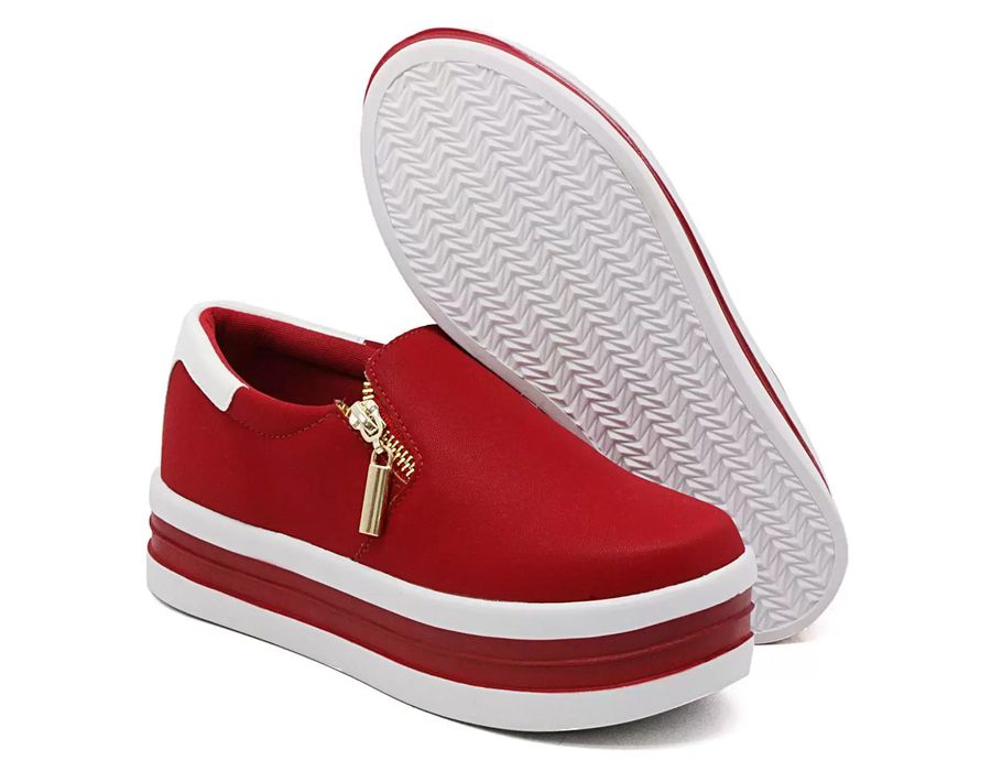 Tênis Feminino Dk Shoes Zíper Duas Cores Plataforma Vermelho