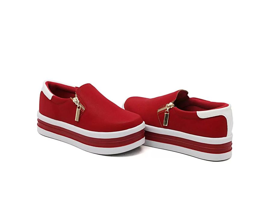 Tênis Feminino Dk Shoes Zíper Duas Cores Plataforma Vermelho