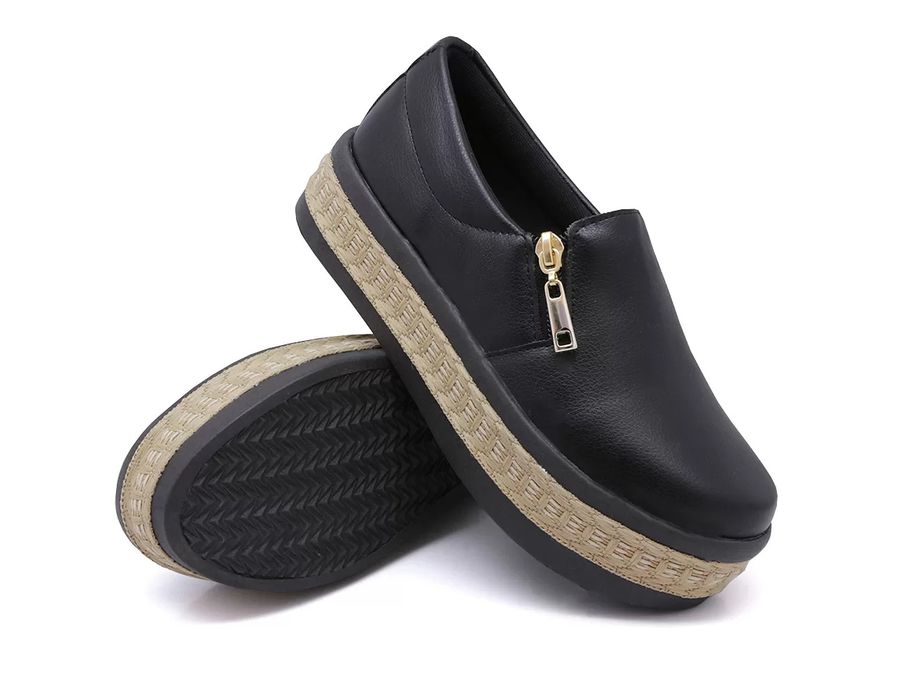 Tênis Dk Shoes Slip On Zíper Alto Todo Preto Corda