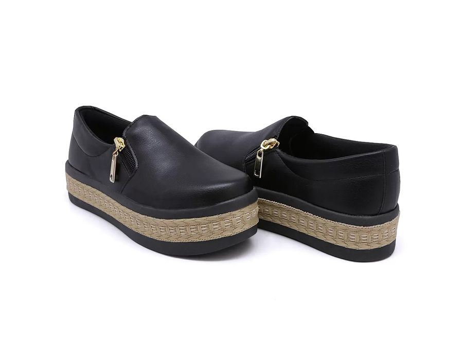 Tênis Dk Shoes Slip On Zíper Alto Todo Preto Corda