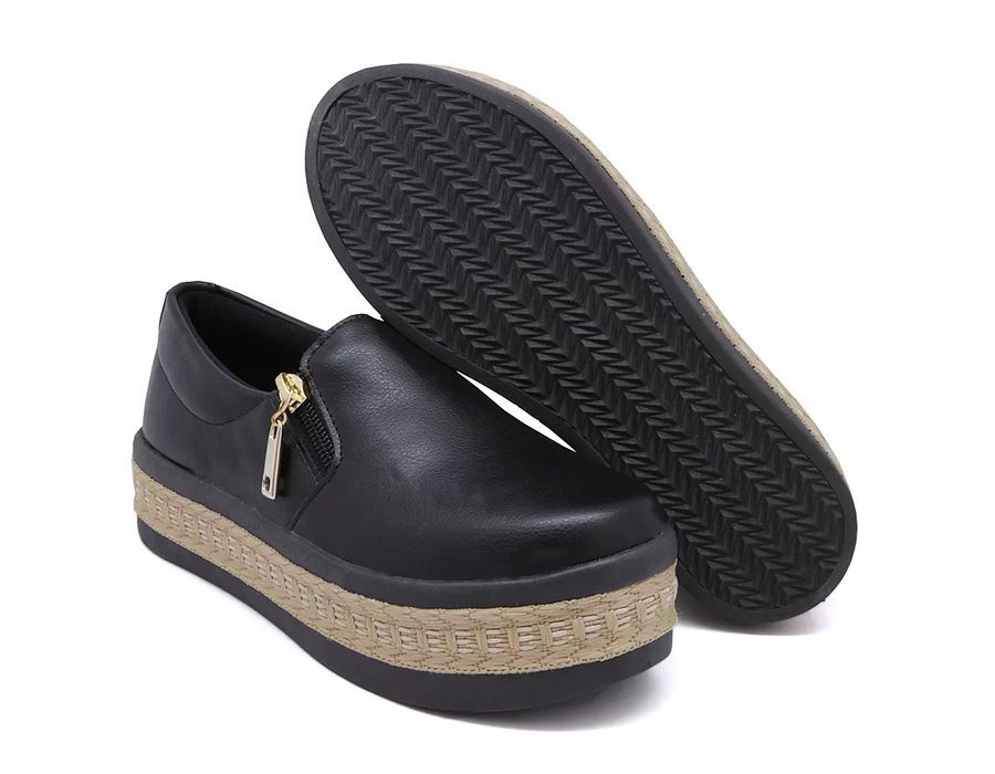 Tênis Dk Shoes Slip On Zíper Alto Todo Preto Corda