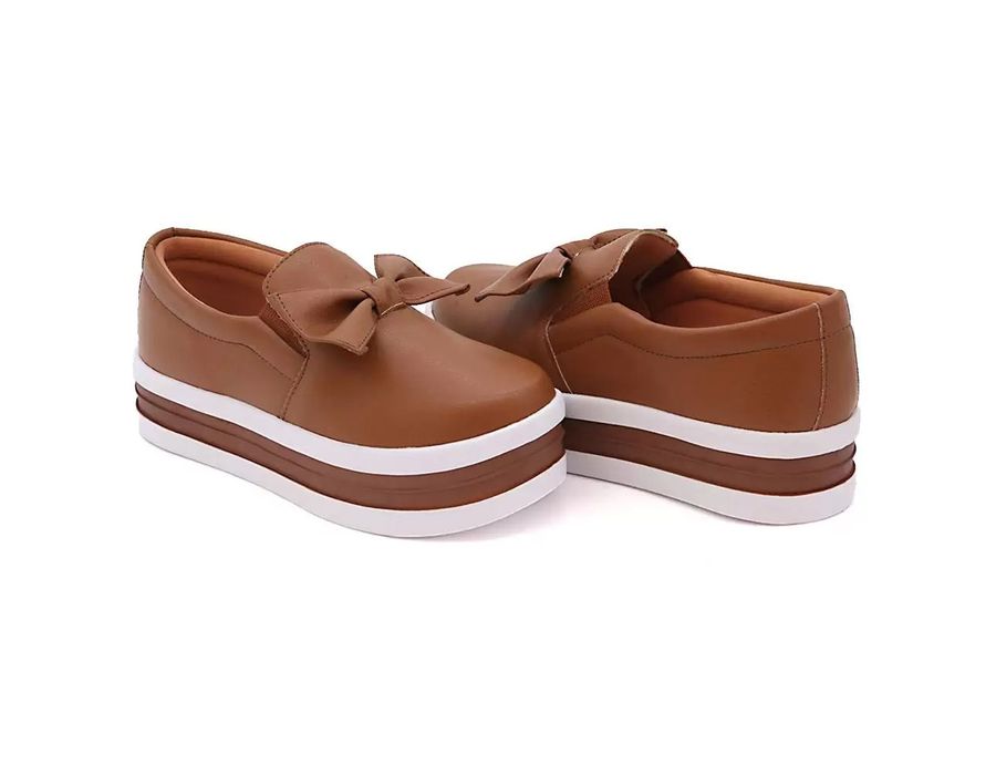 Tênis Iate Slip On Laço Gravata Flat Form Dk Shoes Caramelo