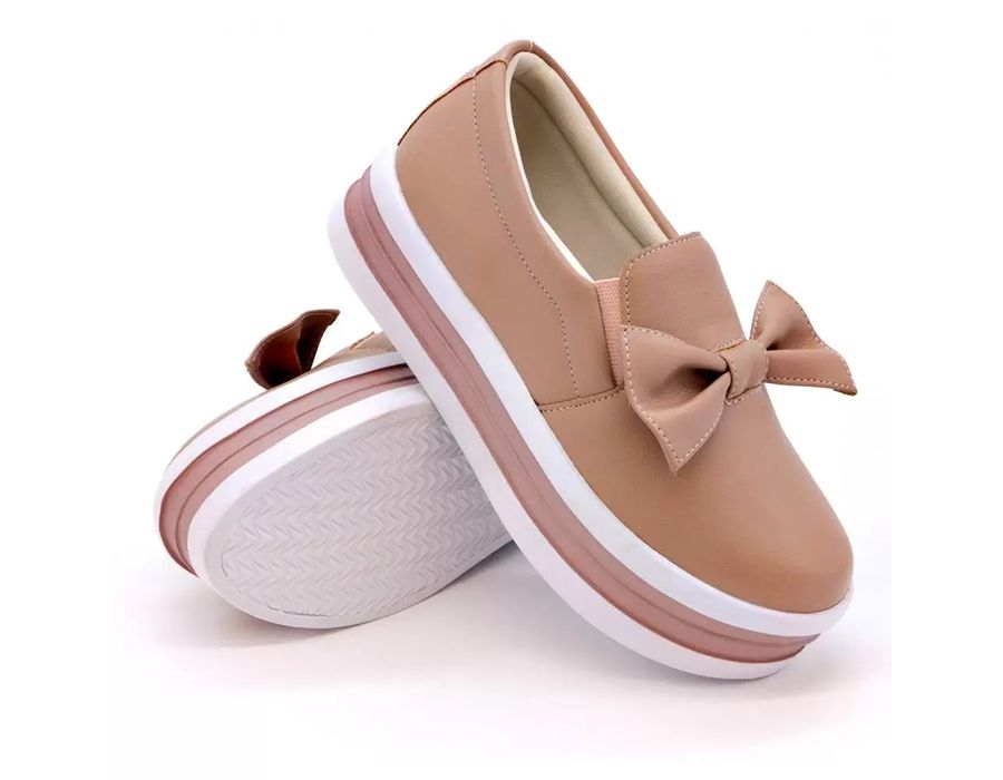 Tênis Iate Slip On Laço Gravata Flat Form Dk Shoes Rose