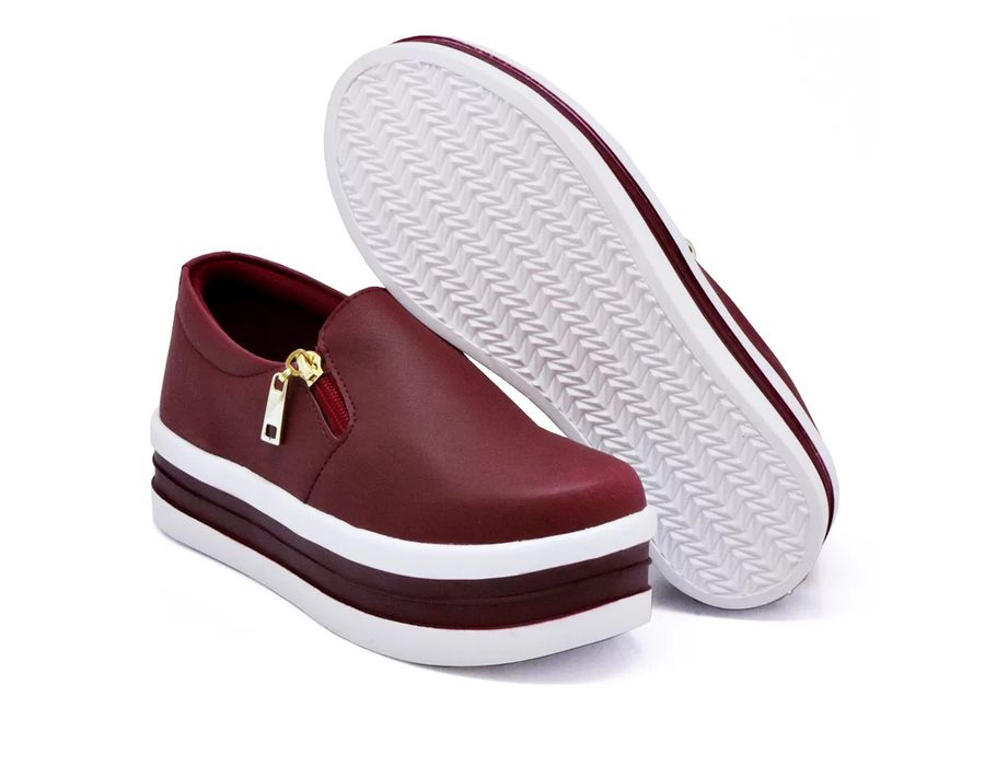 Tênis Feminino Slip On Zíper Sola Alta DK Bordo