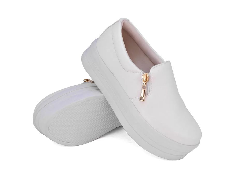 Tênis Feminino Slip On Zíper Sola Alta DK Branco