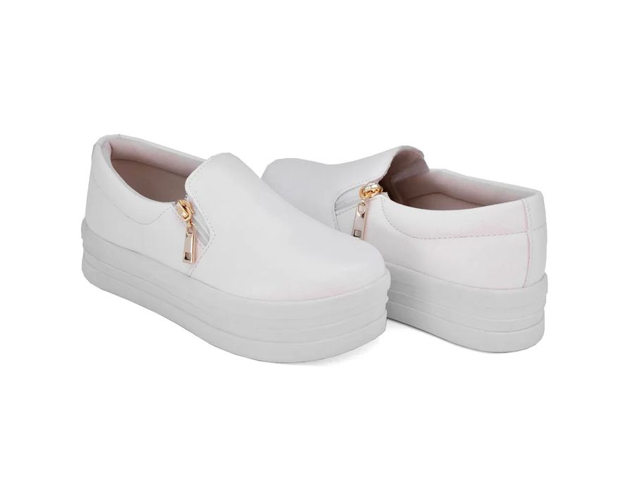 Tênis Feminino Slip On Zíper Sola Alta DK Branco