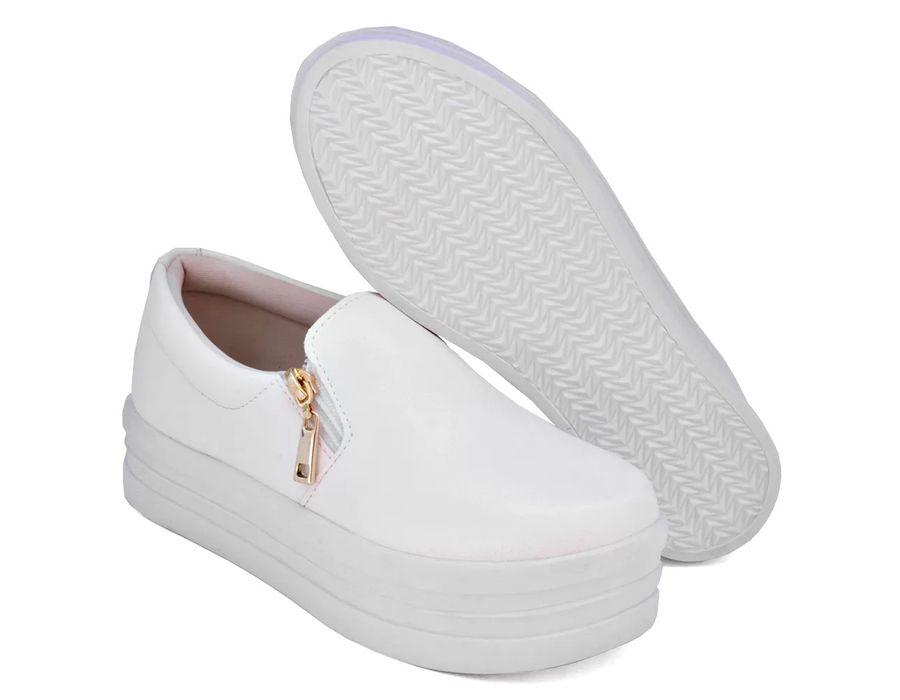 Tênis Feminino Slip On Zíper Sola Alta DK Branco
