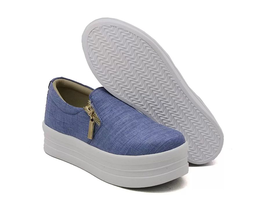 Tênis Feminino Slip On Zíper Sola Alta DK Jeans Claro