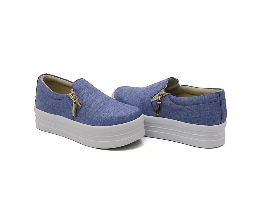Tênis Feminino Slip On Zíper Sola Alta DK Jeans Claro
