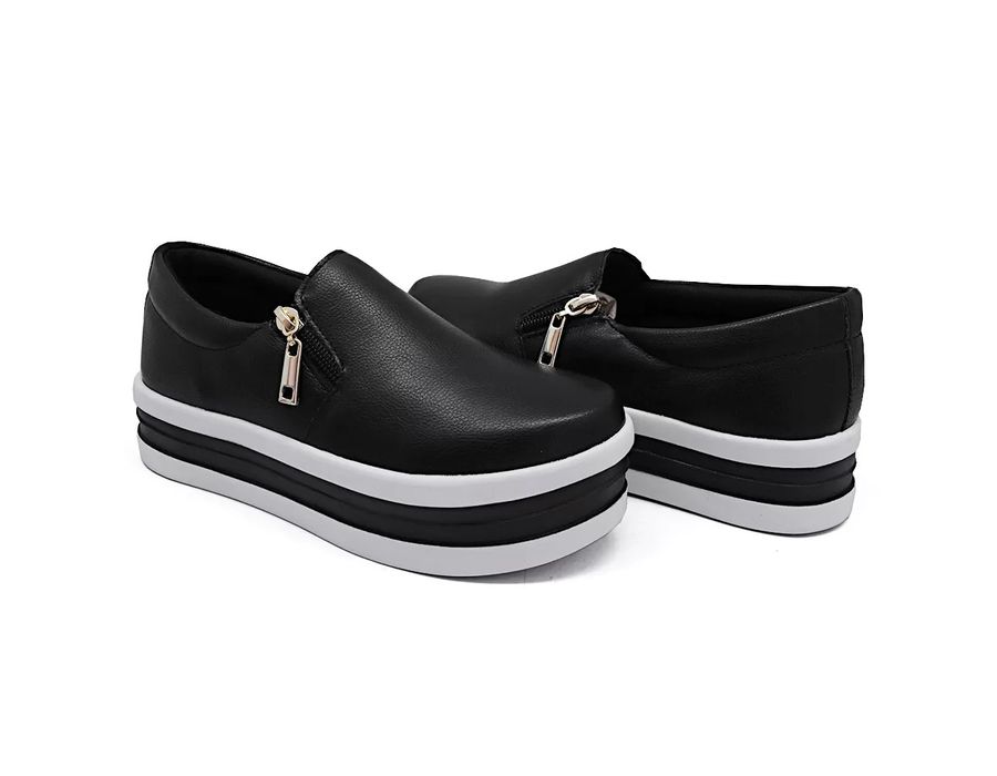 Tênis Feminino Slip On Zíper Sola Alta DK Preto