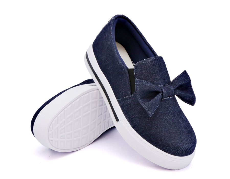 Tênis Slip On Laço Delicado Gravata Jeans Dk Shoes Jeans Escuro