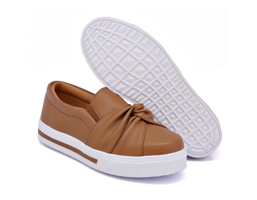 Tênis Iate Slip On Nó Frontal DK Shoes Listra Sola Caramelo