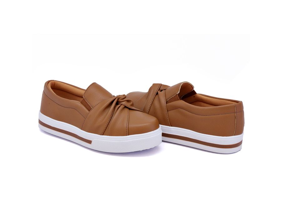 Tênis Iate Slip On Nó Frontal DK Shoes Listra Sola Caramelo