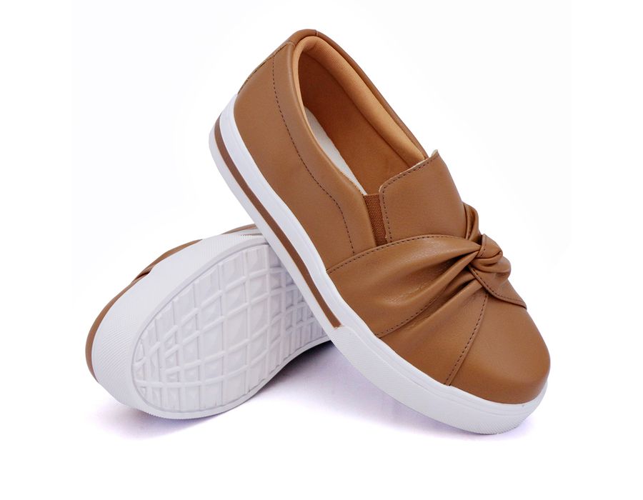 Tênis Iate Slip On Nó Frontal DK Shoes Listra Sola Caramelo