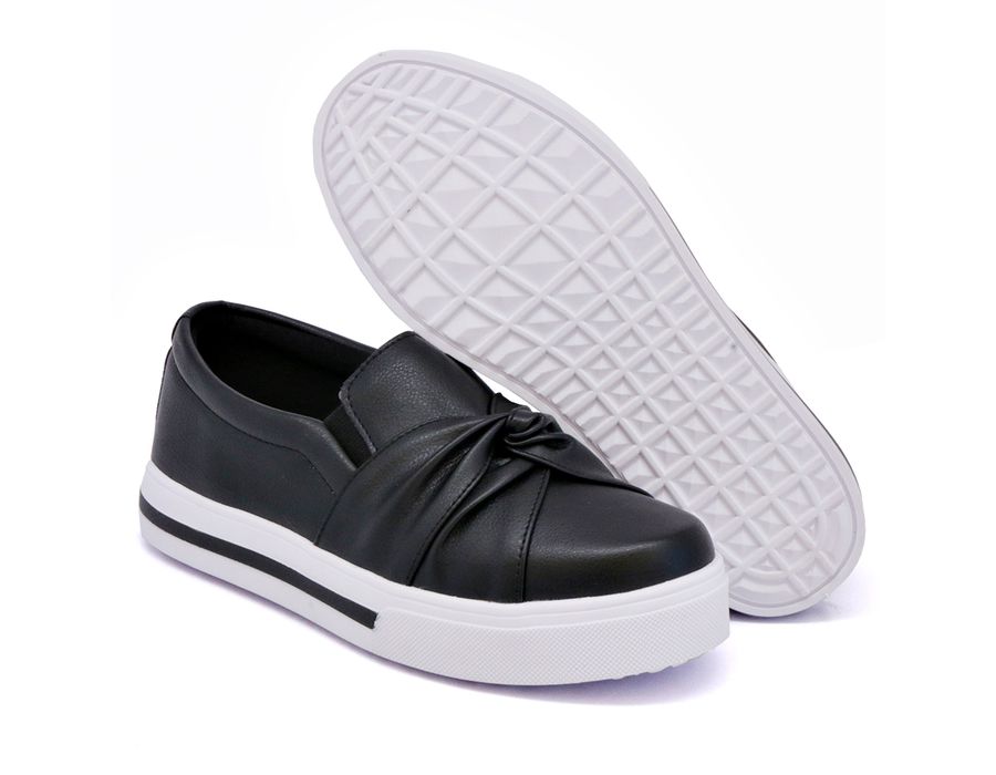 Tênis Iate Slip On Nó Frontal DK Shoes Listra Sola Preto