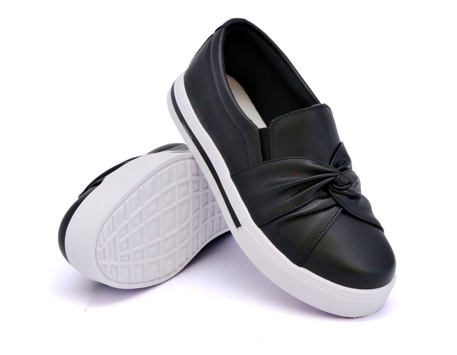 Tênis Iate Slip On Nó Frontal DK Shoes Listra Sola Preto