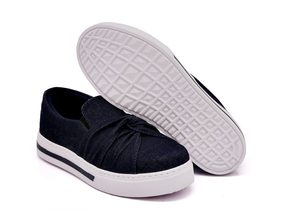 Tênis Iate Slip On Nó Frontal DK Shoes Listra Sola Jeans Escuro