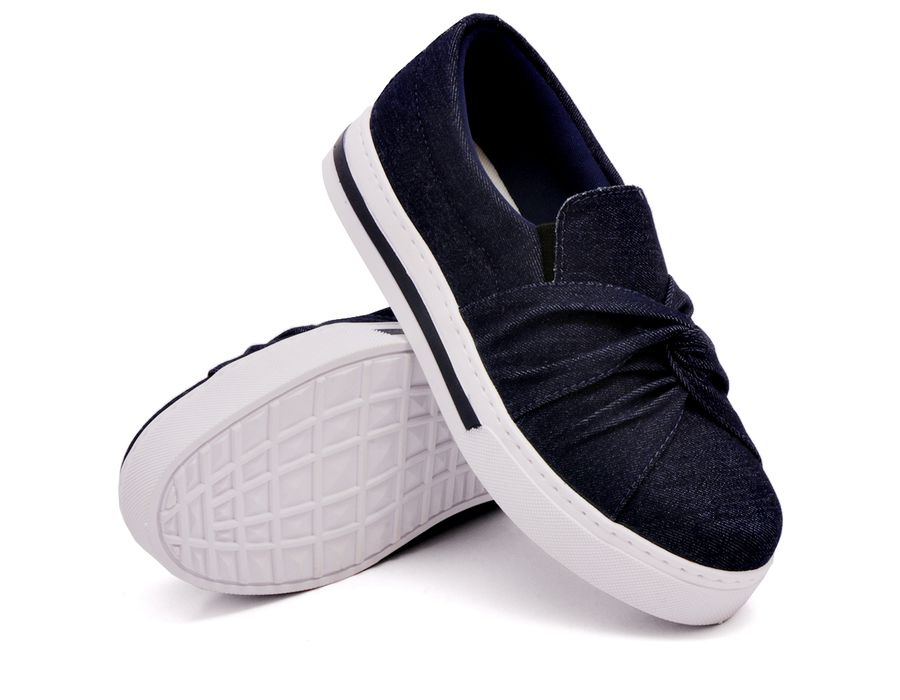 Tênis Iate Slip On Nó Frontal DK Shoes Listra Sola Jeans Escuro