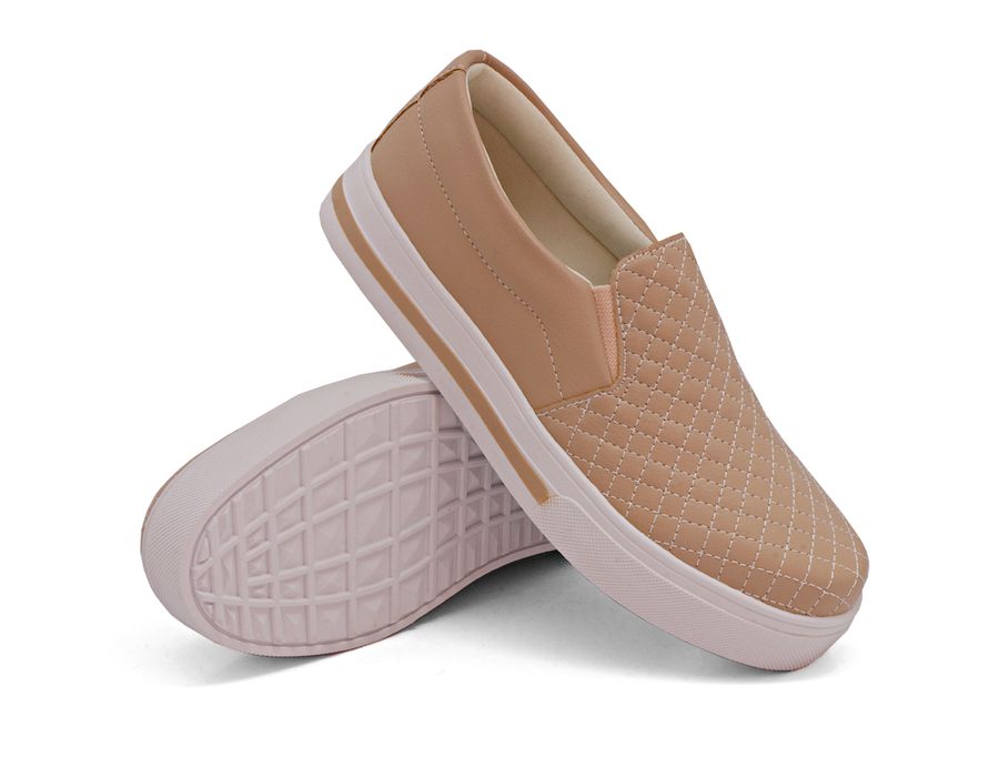 Tênis Slip On Detalhe Costura Matelassê Dk Shoes Rosê