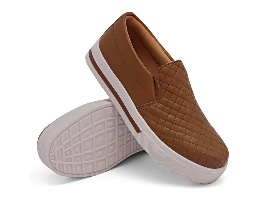 Tênis Slip On Detalhe Costura Matelassê Dk Shoes Caramelo