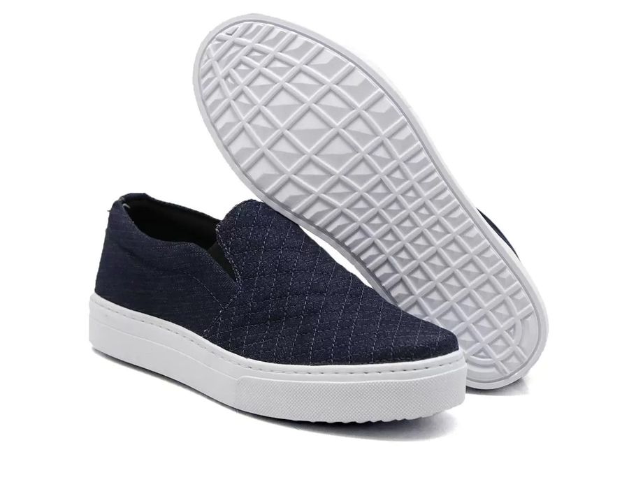 Tênis Slip On Detalhe Costura Matelassê Dk Shoes Jeans Escuro