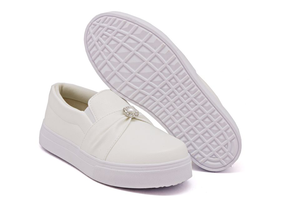 Tênis Slip On Dk Shoes Sola Listra Pérola Branco