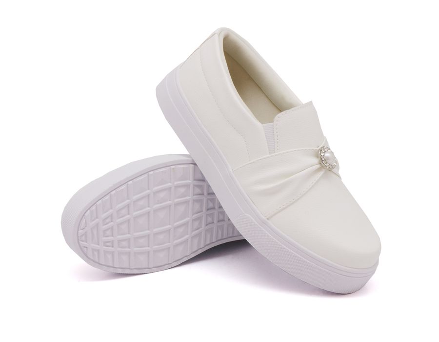 Tênis Slip On Dk Shoes Sola Listra Pérola Branco