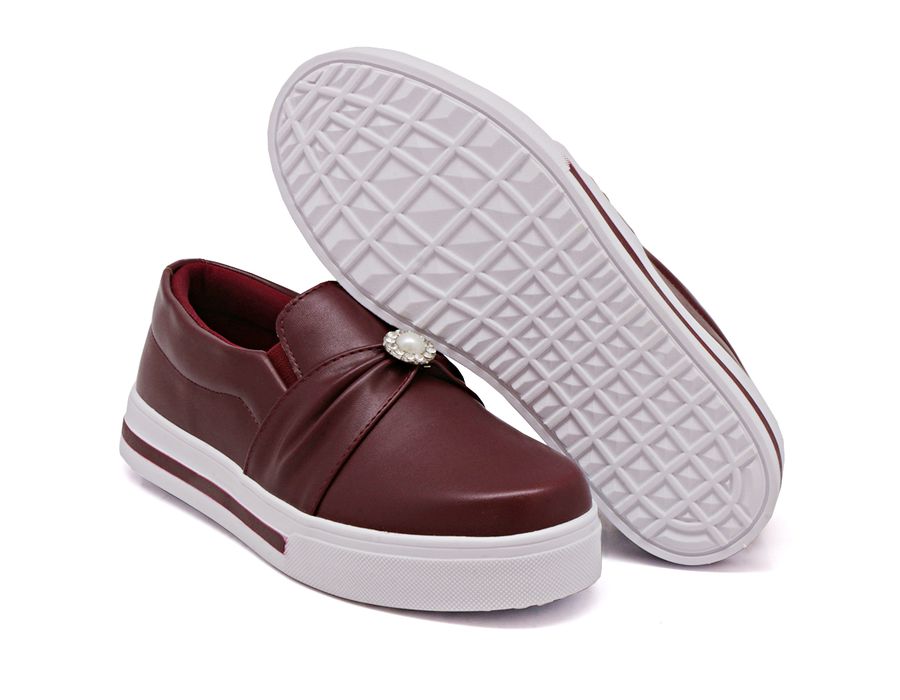 Tênis Slip On Dk Shoes Sola Listra Pérola Bordo