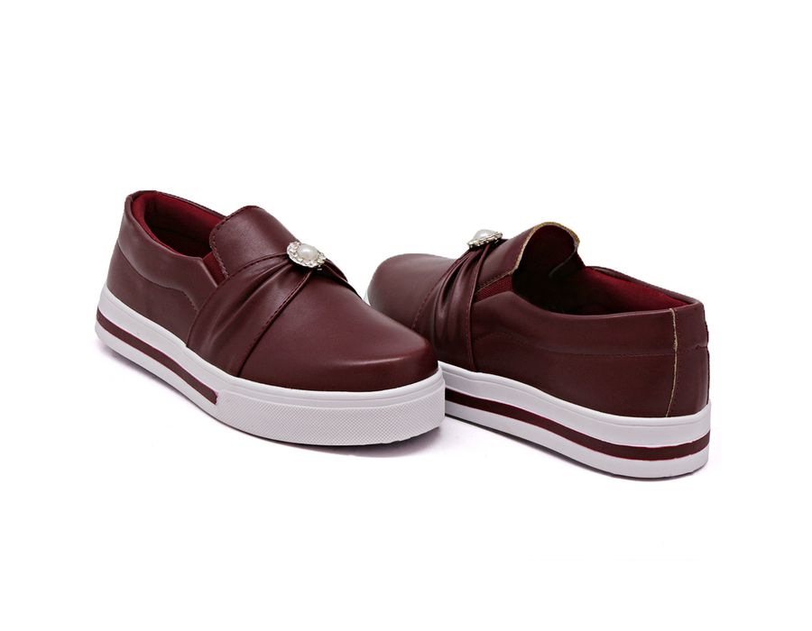 Tênis Slip On Dk Shoes Sola Listra Pérola Bordo
